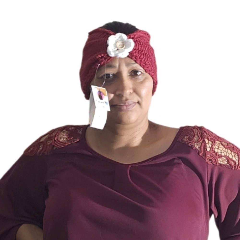 Hand Crafted 3 in 1 hair accessory crochet floral ear warmer Winter headband red - Picture 5 of 17